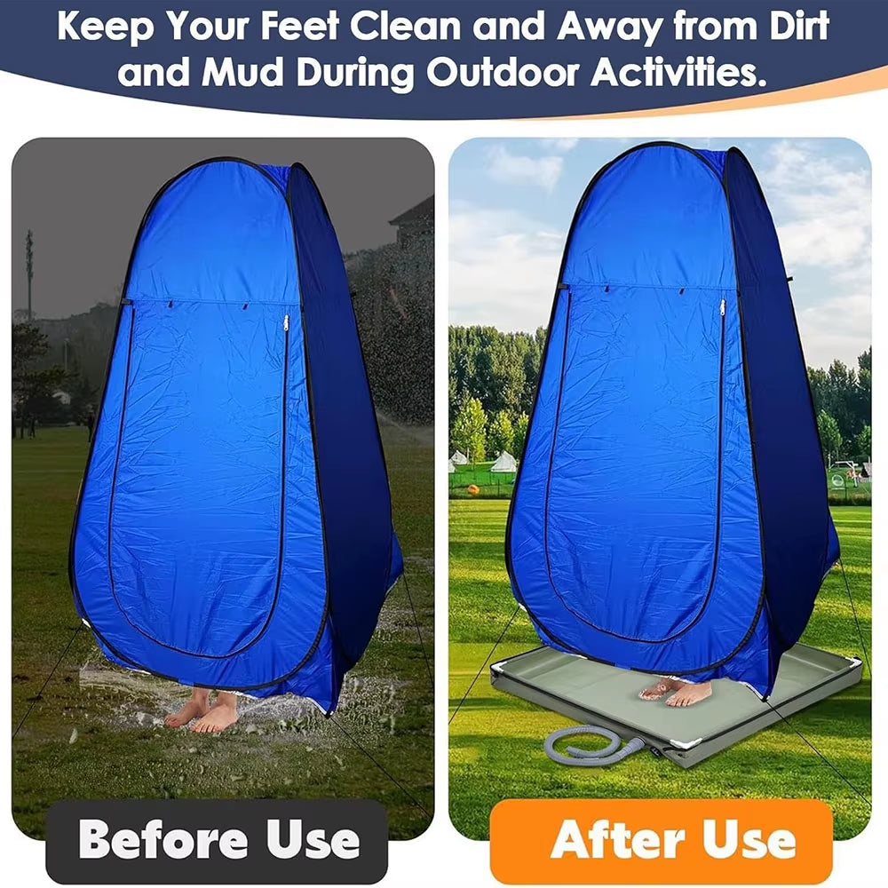Foldable Portable Shower Base for Camping Tent Outdoor Bathing - PVC Oxford Fabric with Drain Valve for Beach RV Travel Pet Bath