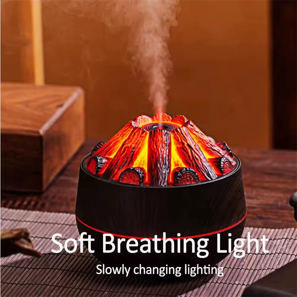 Charcoal Flame Humidifier Aromatherapy Essential Oil Diffuser 300Ml Mist Ultrasonic Humidifier for Bedroom Office Night Light
