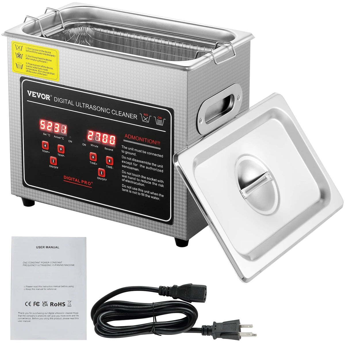 Ultrasonic Cleaner - Portable Stainless Steel Washing Machine in 2L, 3L, 6L, 10L, 22L, and 30L Capacities
