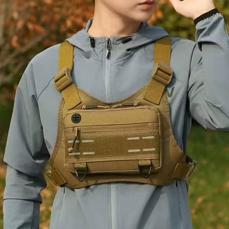 Outdoor Chest Bag for Men Front Rig Pouch Running Vest Phone Holder Tactical Sports Pack Hiking Fishing Molle Camping Backpack