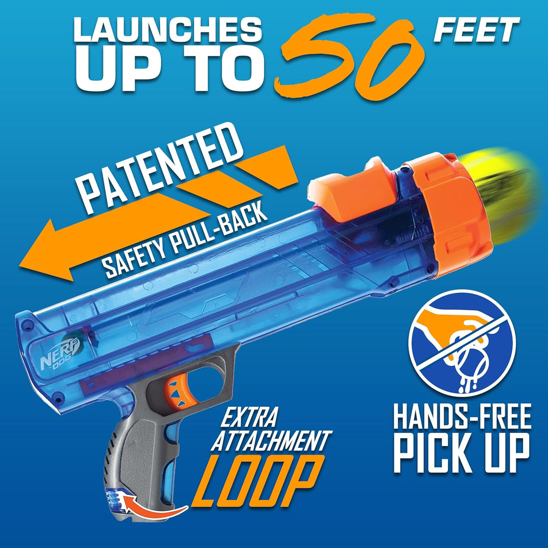 Tennis Ball Blaster Dog Toy Gift Set, Tennis Ball Dog Fetch Toy Launches up to 50 Ft, Dog Ball Thrower for All Breeds Includes Translucent Blue Tennis Ball Launcher and 3 Dog Tennis Balls