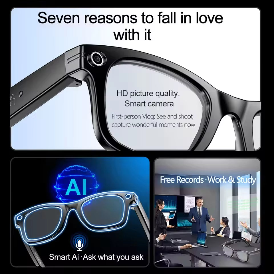 800W AI Smart Glasses for Men with Color-Changing Feature, Photo and Video Recording, Waterproof Design, and Call Functionality