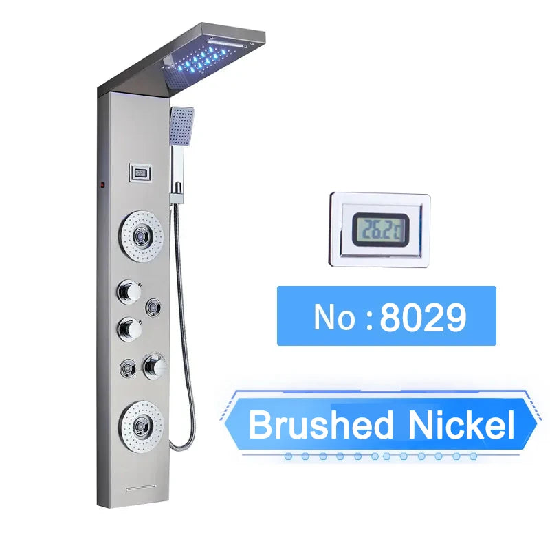 LED Digital Display Shower Panel with Waterfall Rain and SPA Massage Jet System