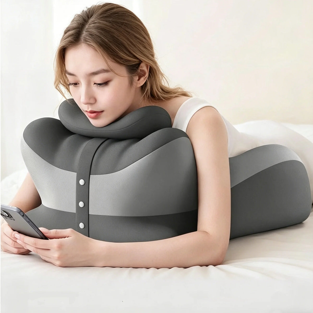 Multifunctional Memory Foam Reading Pillow with Removable Headrest and Anti-Slip Design for Enhanced Comfort While Reading in Bed
