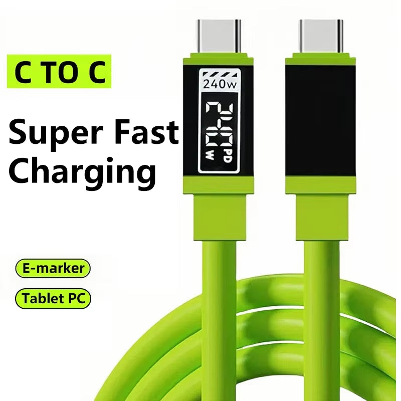 240W 10A Super Fast Charging Type-C to Type-C Silicone Cable for Samsung, iPhone 17 Pro, and Xiaomi 17