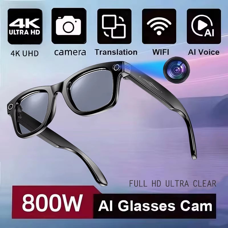800W AI Smart Glasses for Men with Color-Changing Feature, Photo and Video Recording, Waterproof Design, and Call Functionality