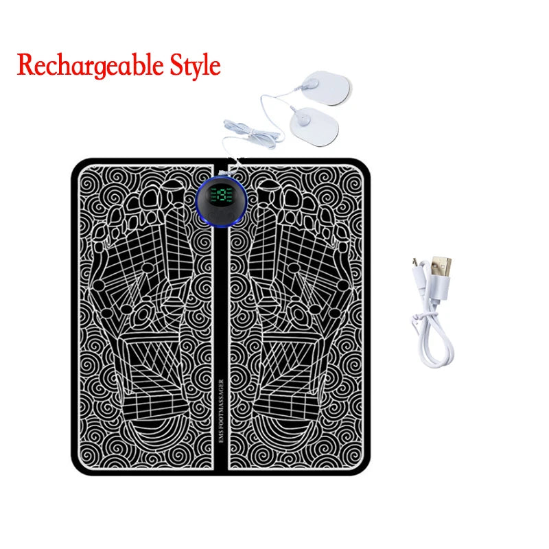Rechargeable EMS Foot Massager Pad with Remote Control - Portable Electric Muscle Stimulation Mat for Pain Relief and Relaxation