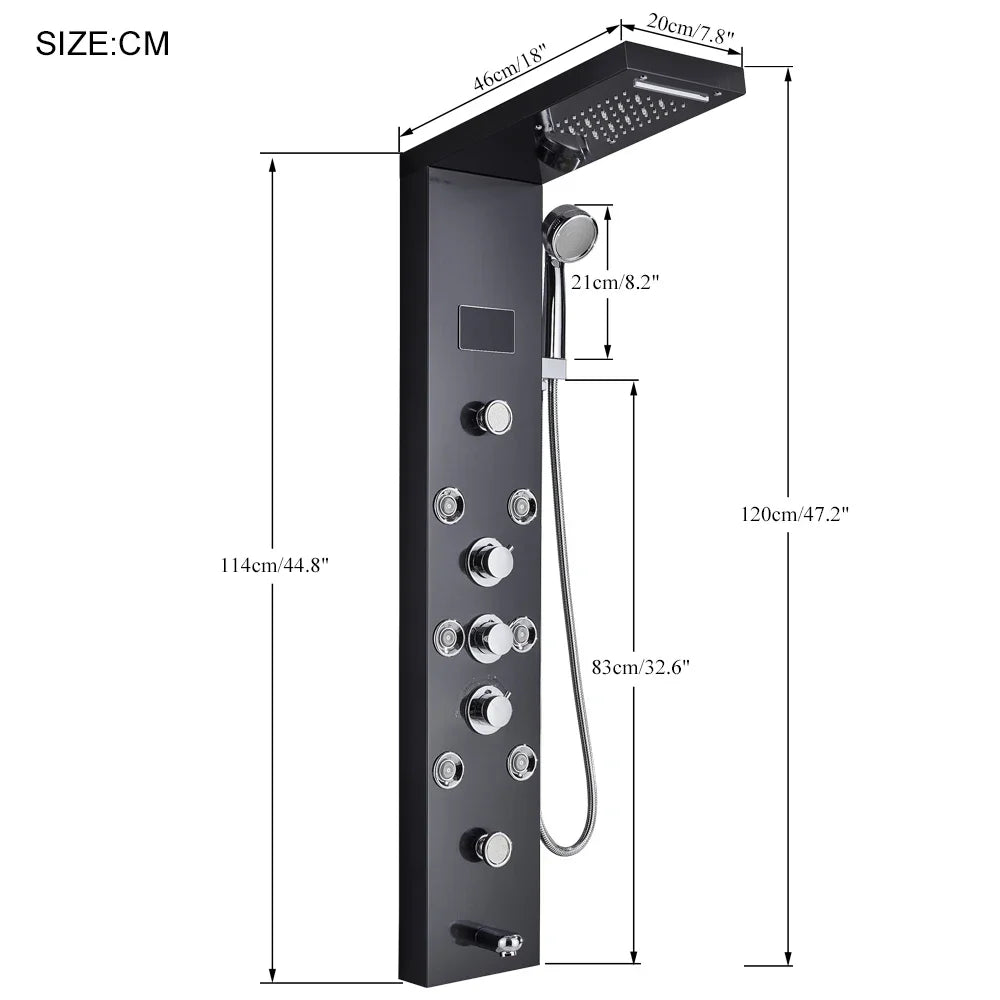 LED Digital Display Shower Panel with Waterfall Rain and SPA Massage Jet System