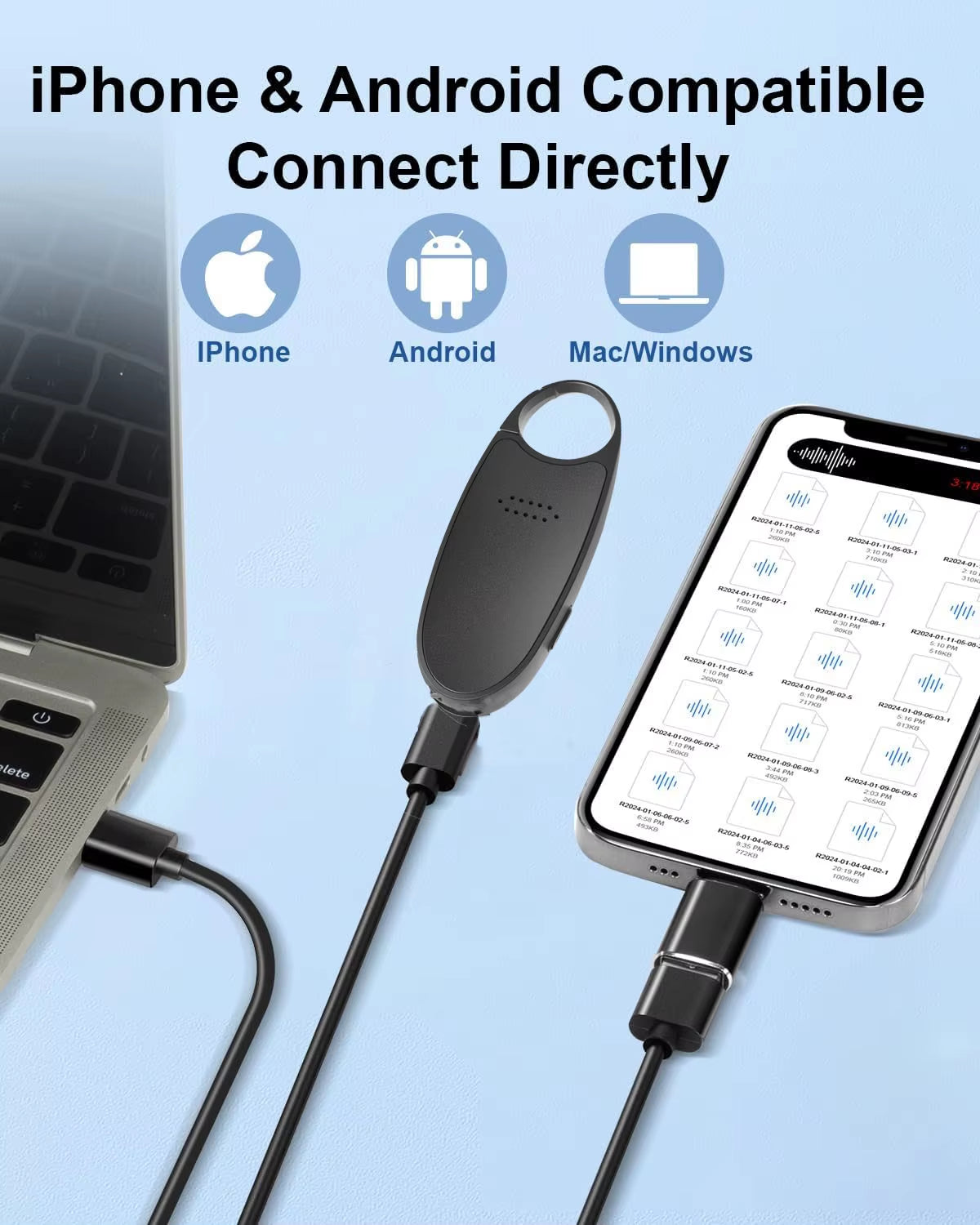 Digital Voice Activated Recorder with Playback, 4-In-1 Mini Magnetic Keychain Audio Recorder with AI Noise Cancelling