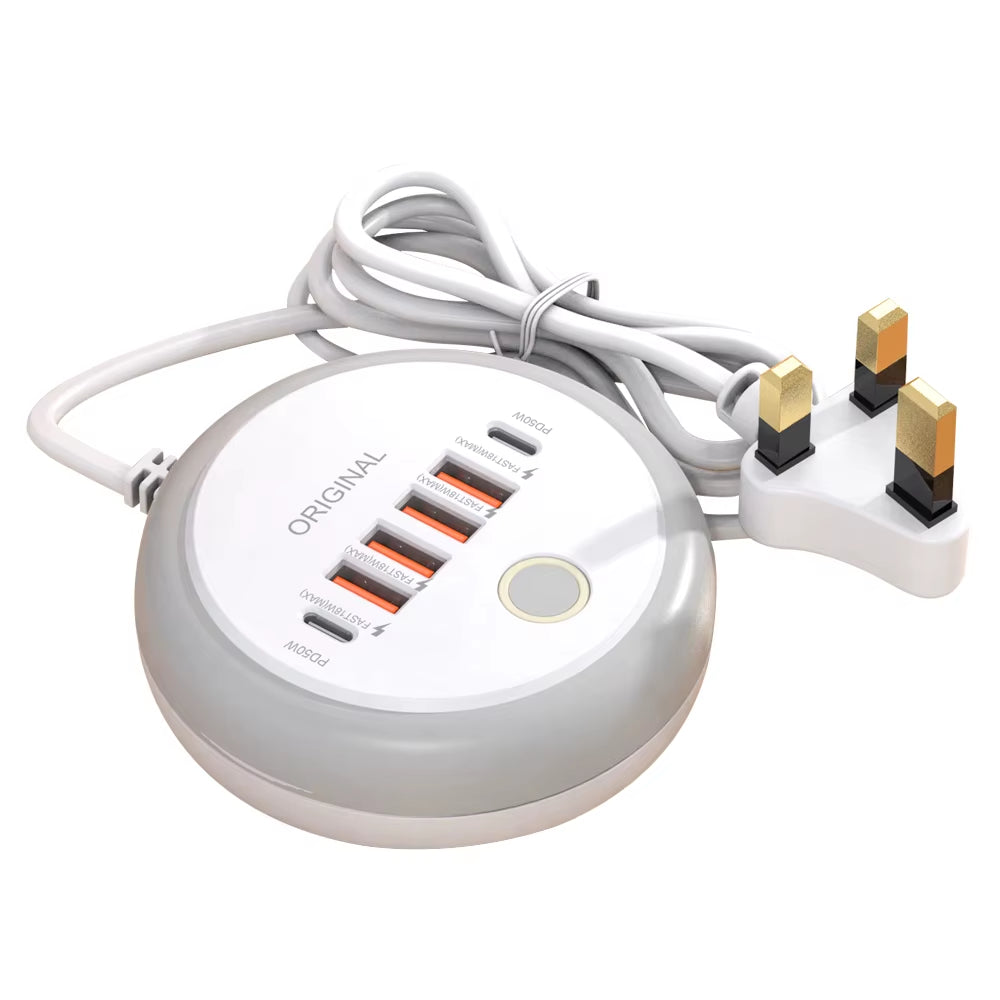 PD 50W Charger USB Type C 6 Ports QC3.0 Mobile Phone Wall Adapter with Touch LED Light for Iphone Samsung Xiaomi Travel Charger