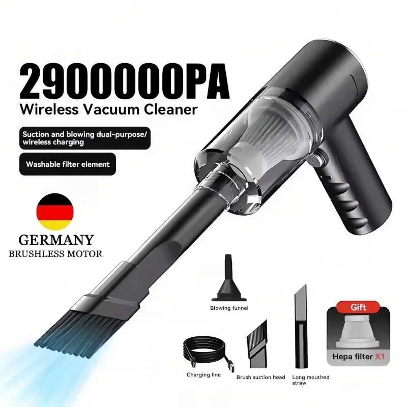 High-Power Cordless Handheld Vacuum Cleaner - 2900000PA Wireless Wet/Dry Dual-Use, USB Rechargeable 1200mAh, 2026 Model