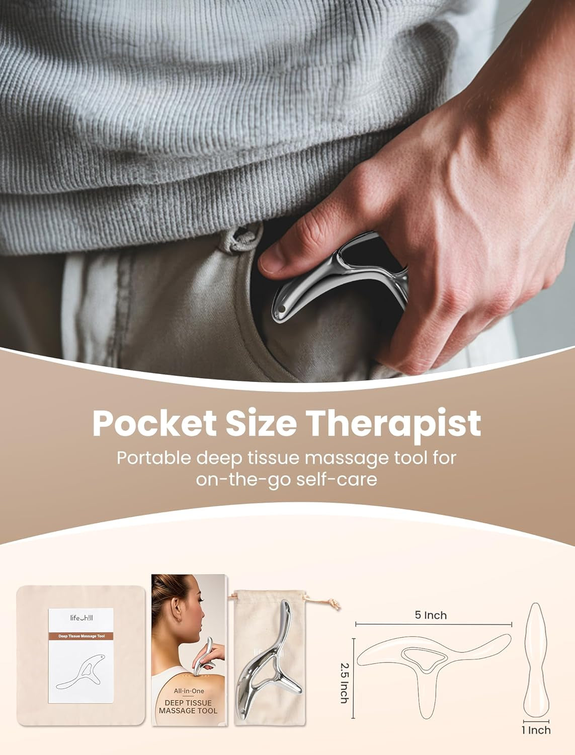 Trigger Point Massage Tool for Deep Tissue Massage & Gua Sha, HSA Muscle Scraper Tool for Full Body Pain Relief, FSA Eligible Items Thumb Saver Acupressure Tool