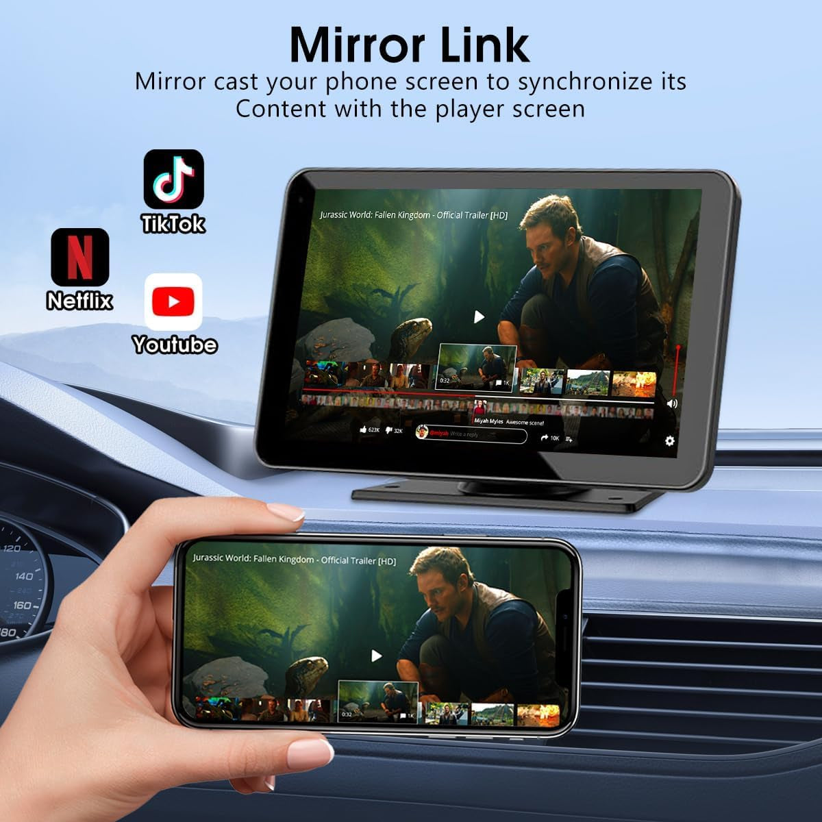 2026 Enhanced Carplay Screen for Car - 7" HD Portable Carplay & Android Auto with Bluetooth, HD Backup Camera, GPS Navigation, Siri, FM Radio, AUX, and Mirror Link – Compatible with All Vehicles
