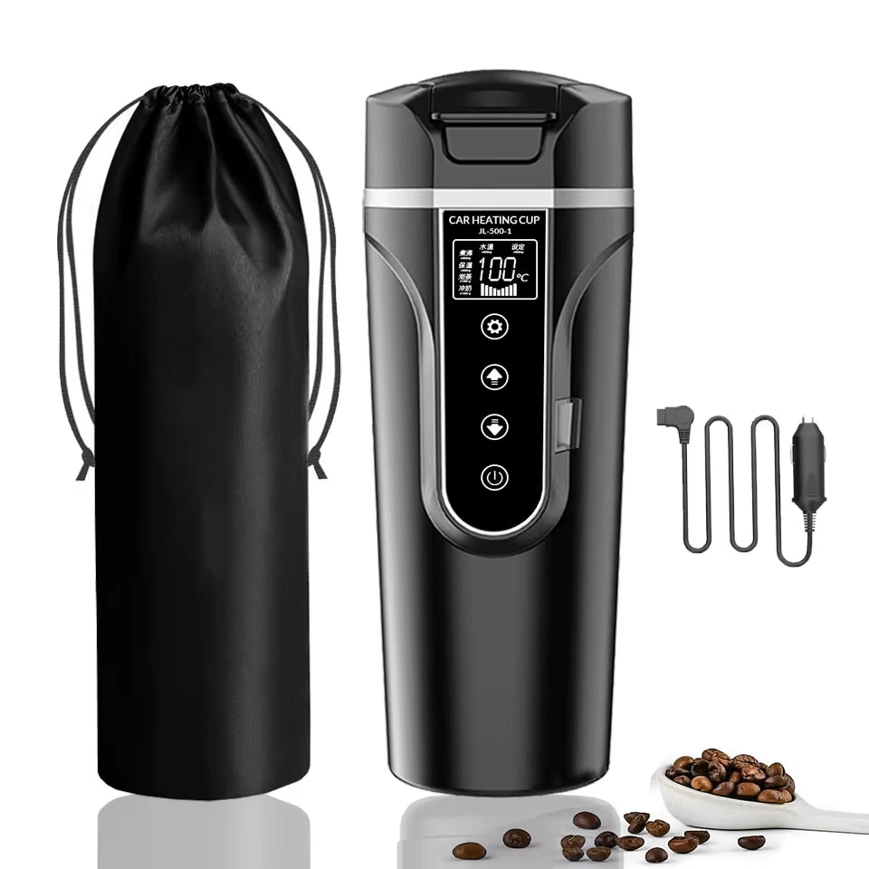 12V24V 500ML Electric Heating Car Water Cup Coffee Milk Dry Boil Protection Travel Kettle Stainless Steel Car Winter Accessories