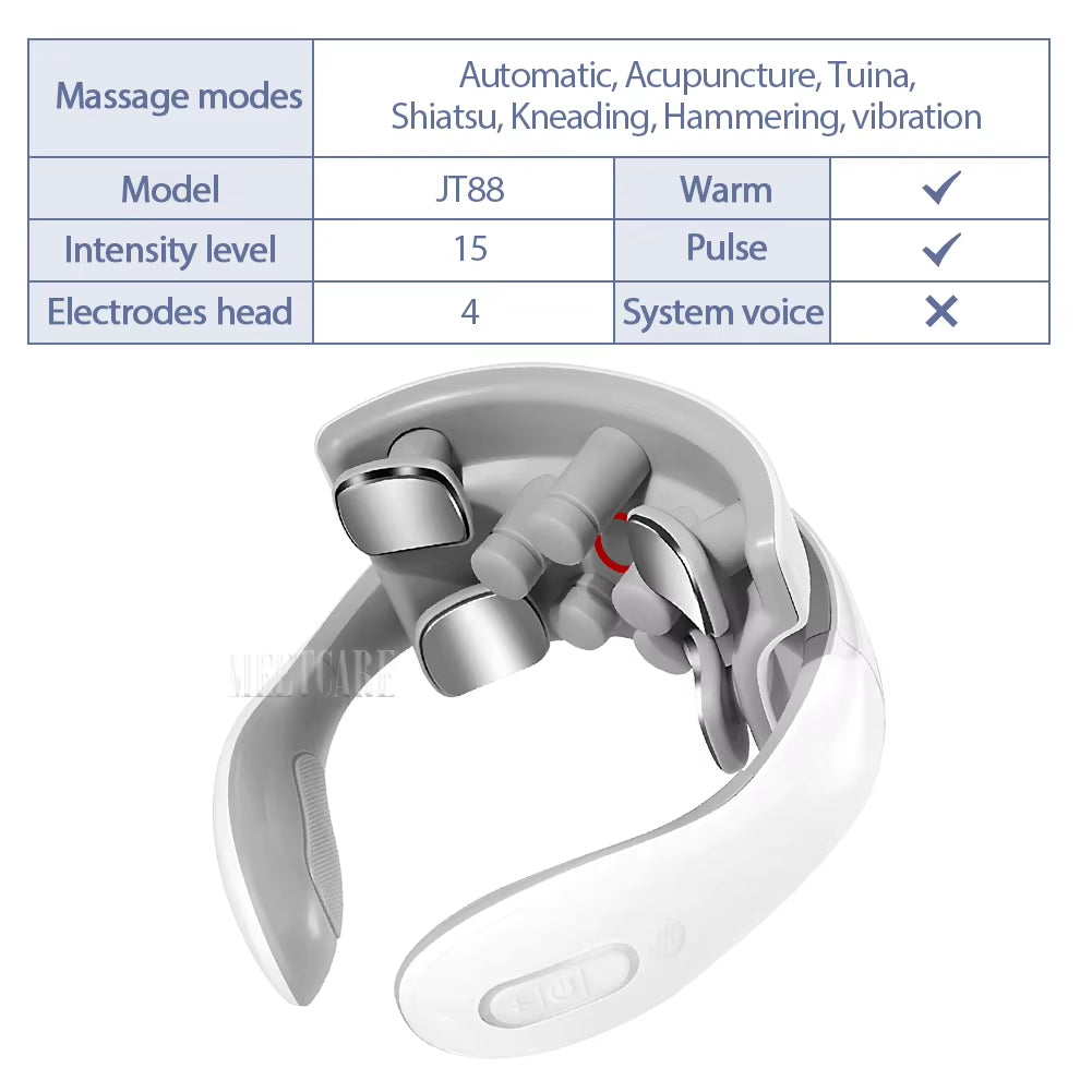 Electric Smart Neck Back Pulse Massager TENS Rechargeable Hot Compression Massage Cervical Vertebra Relax Pain Kneading Therapy
