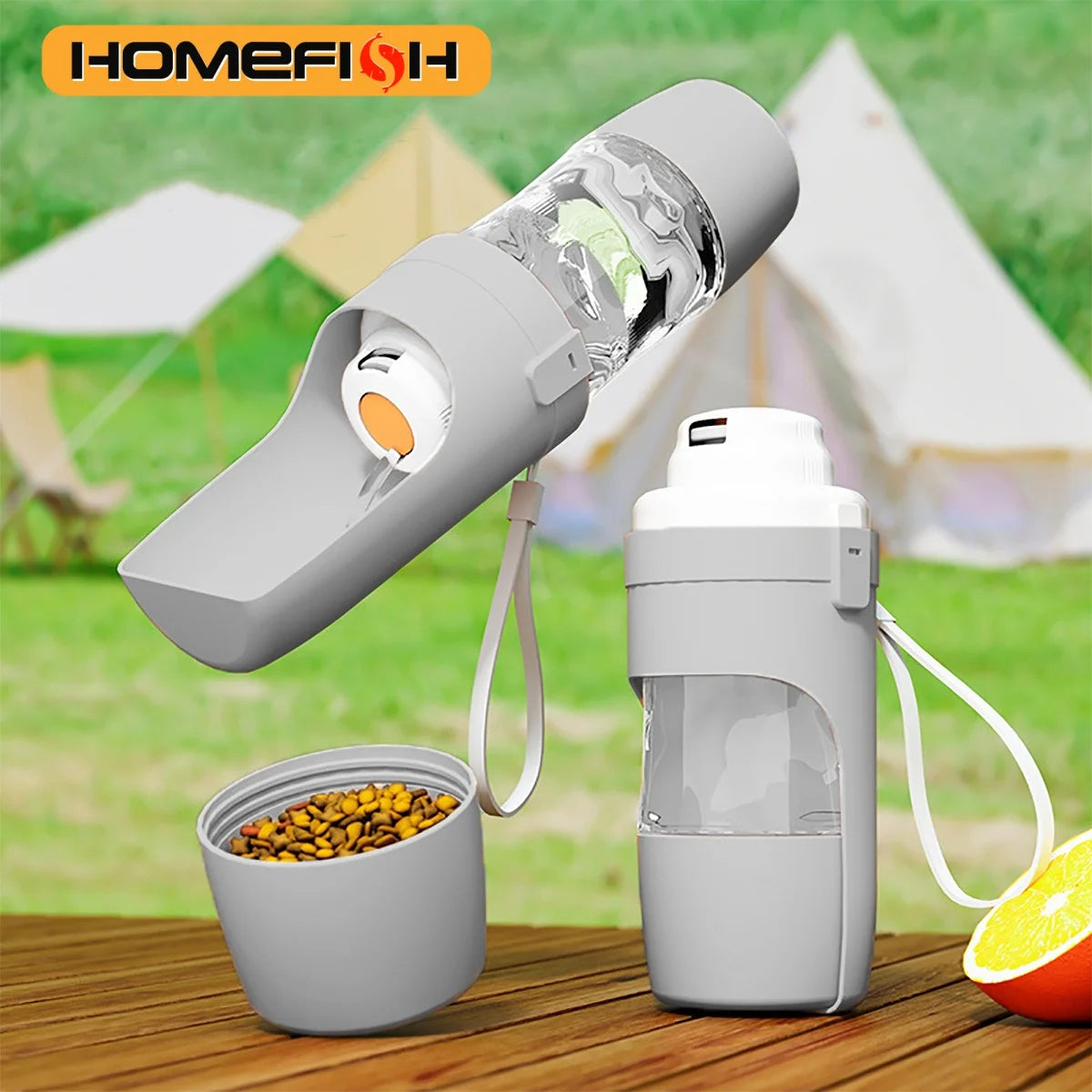 Portable Pet Water Bottle with Food Storage Container for Dogs and Cats - Ideal for Outdoor Travel and Feeding
