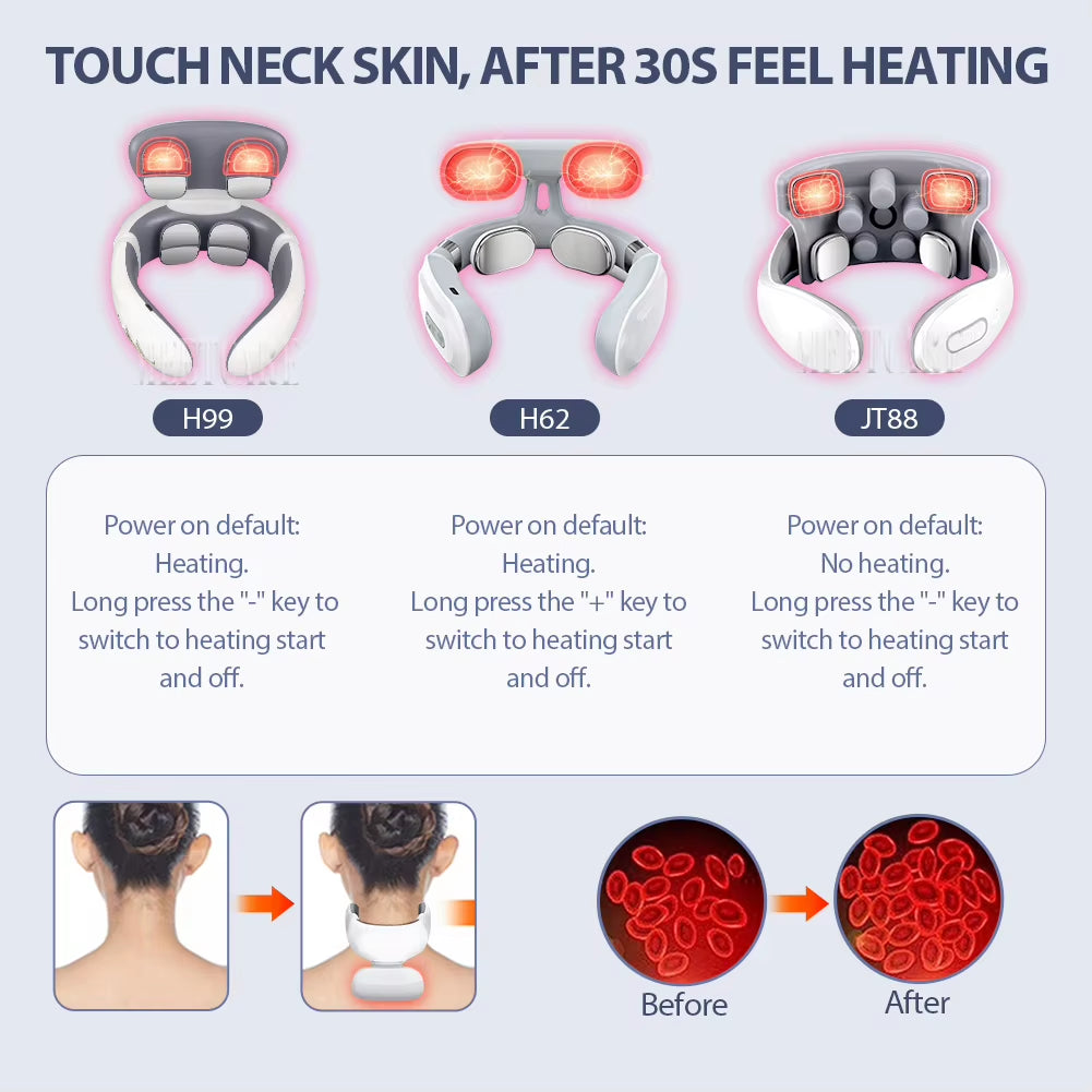 Electric Smart Neck Back Pulse Massager TENS Rechargeable Hot Compression Massage Cervical Vertebra Relax Pain Kneading Therapy