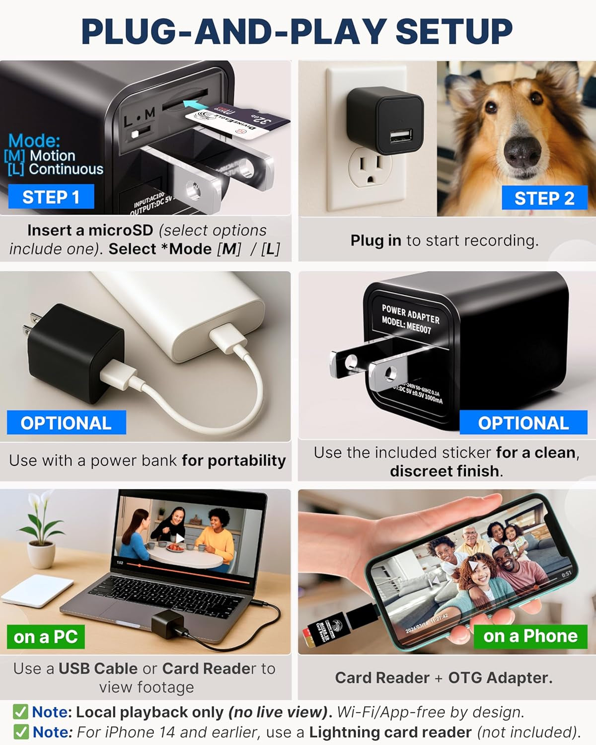 1080P Dome Cam, Motion Detection, Microsd Slot, Easy Setup, App-Free, No Live View-Data Protected, Video-Only - Plug-In Premium Reliable Pet Camera for Pet Nanny Use