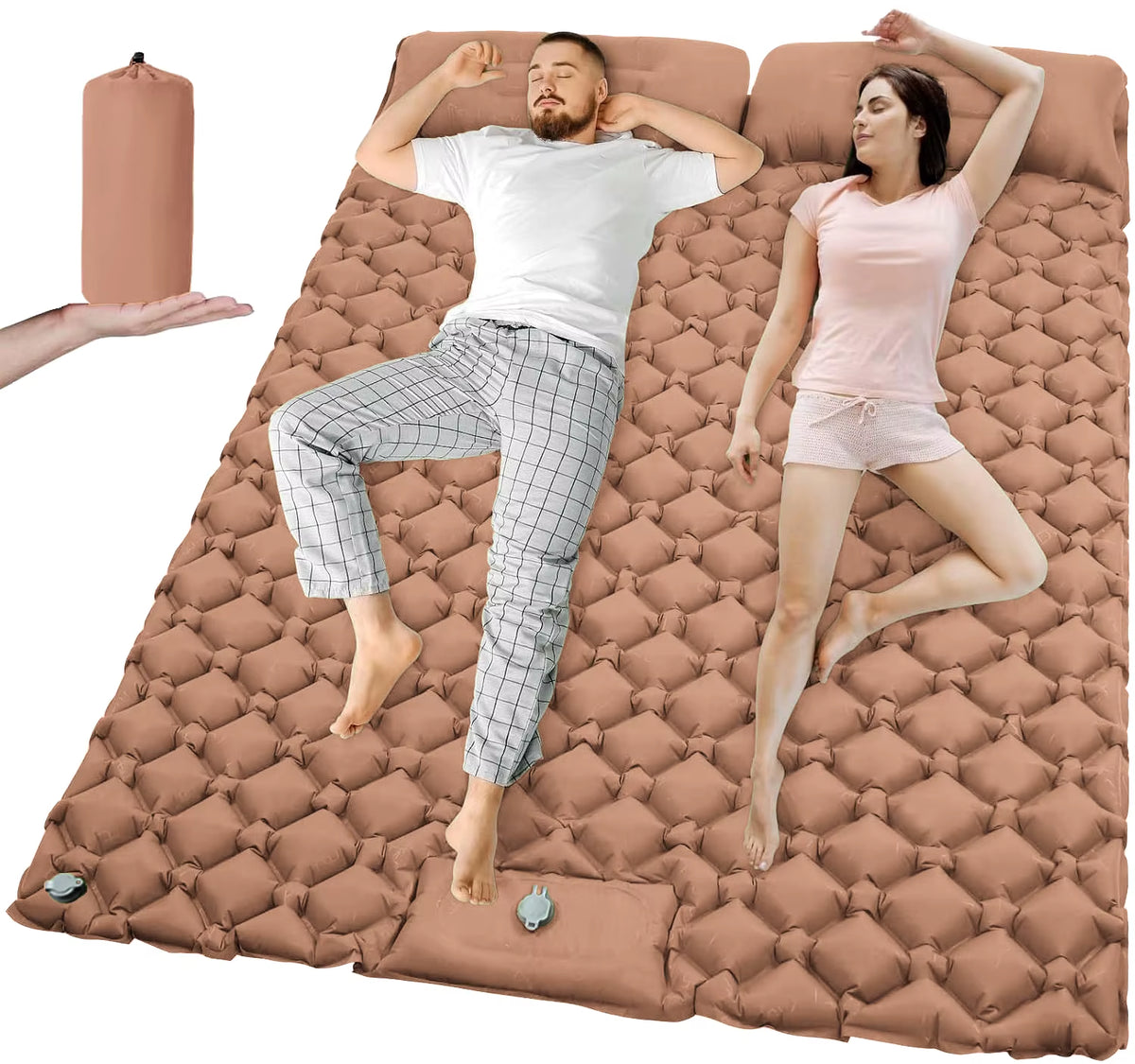 Extra Wide Ultralight Double Inflatable Camping Mattress - Folding Sleeping Pad for Car Travel