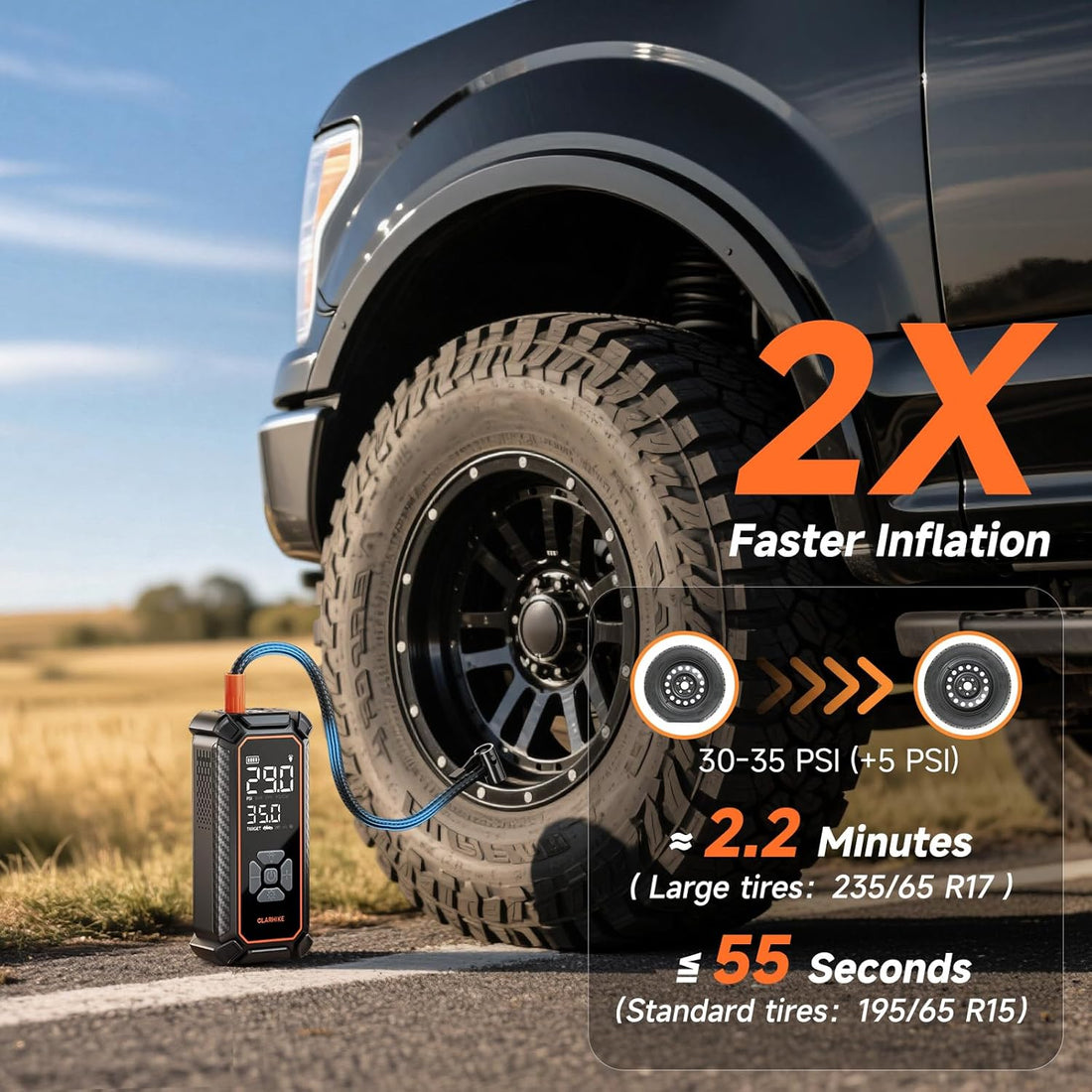 Tire Inflator Portable Air Compressor, Dual Power - 6000Mah & 12V DC, 150PSI Bike Pump, Cordless Air Pump for Car Tires, Bike, Motorcycle, Balls with LED & Digital Pressure Gauge