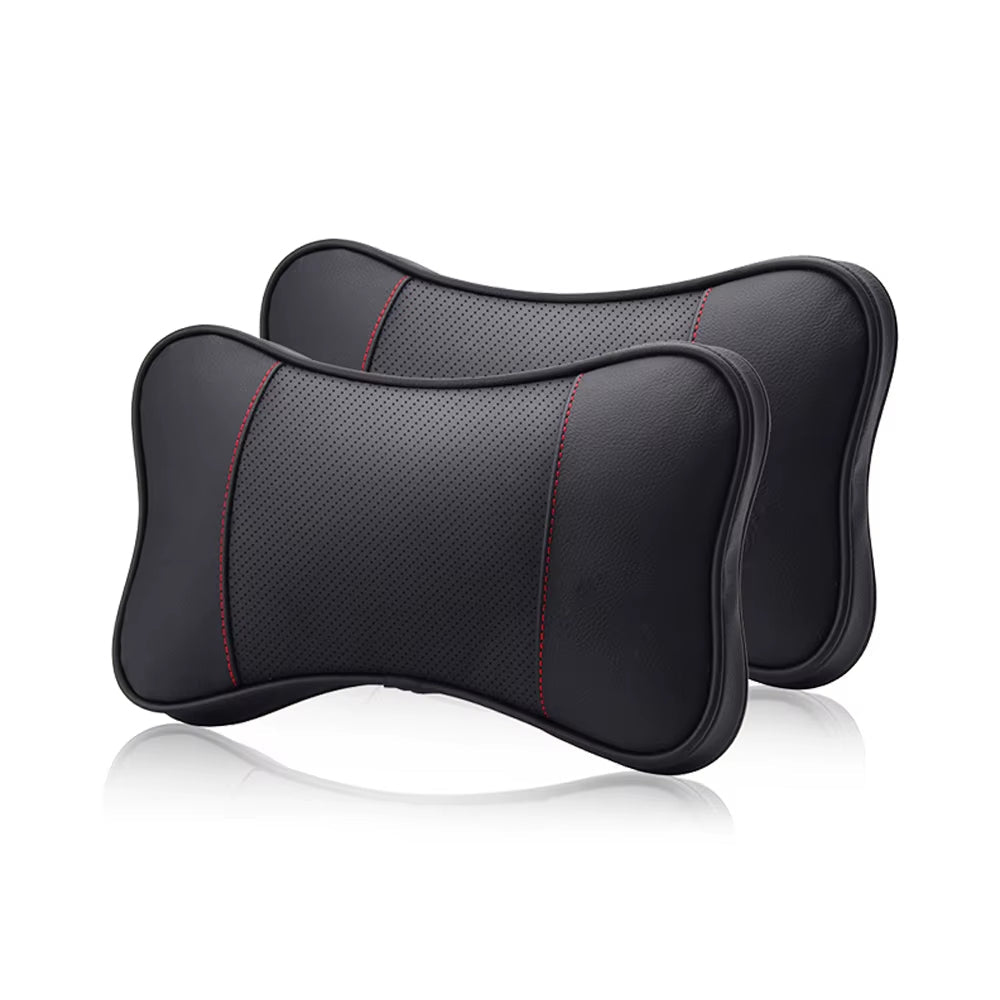 Set of 2 Premium Cowhide Car Neck Pillows - Soft, Breathable Headrest Support for Universal Vehicle Interiors