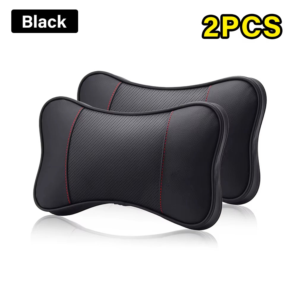Set of 2 Premium Cowhide Car Neck Pillows - Soft, Breathable Headrest Support for Universal Vehicle Interiors