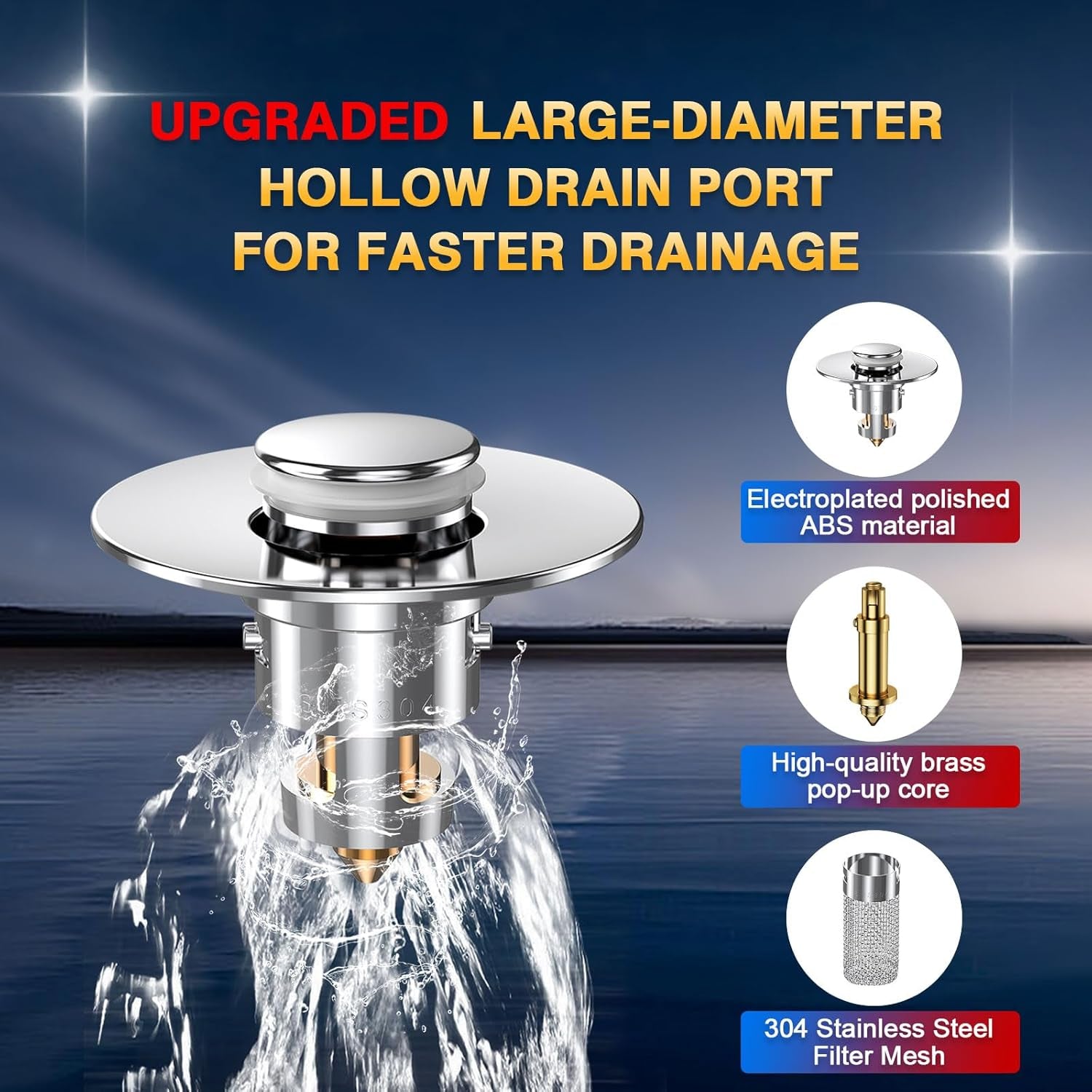 Bathroom Sink Drain Strainer, Pop up Sink Drain Filter with Removable Stainless Steel Filter Basket Hair Catcher, Bathroom Sink Drain Stopper, for Us Bathroom Sink Stopper Replacement (2Pcs)