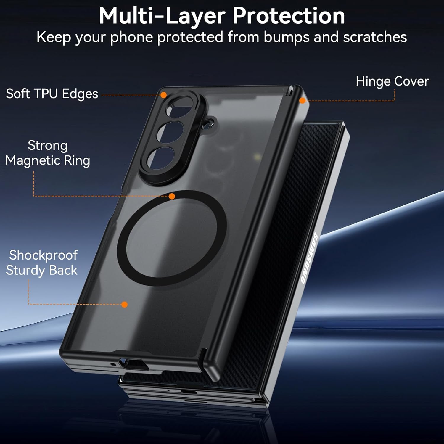 for Samsung Galaxy Z Trifold Case Magnetic, Z Trifold Case [Hinge Protection] [Compatible with Magsafe], Magnetic Charing Translucent Matte Back Shockproof Phone Case for Ztrifold, Black