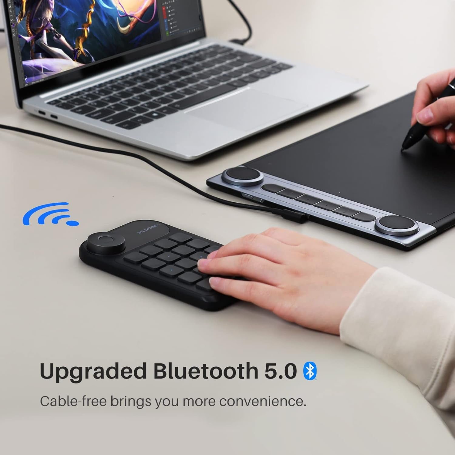 Keydial Mini Bluetooth Programmable Keypad with Dial 5 Keys Anti-Ghosting 18 Customized Keys, Wireless Shortcut Keyboard for Drawing Tablet, PC, Macbook, Surface Pro, Laptops