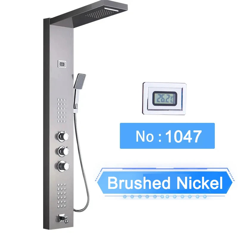 LED Digital Display Shower Panel with Waterfall Rain and SPA Massage Jet System