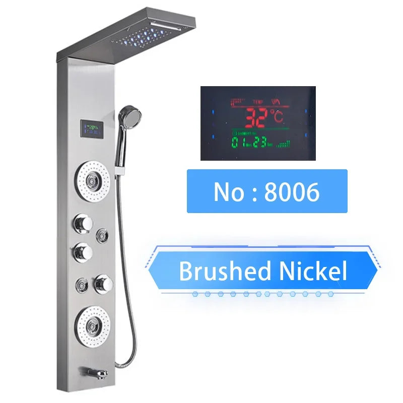 LED Digital Display Shower Panel with Waterfall Rain and SPA Massage Jet System