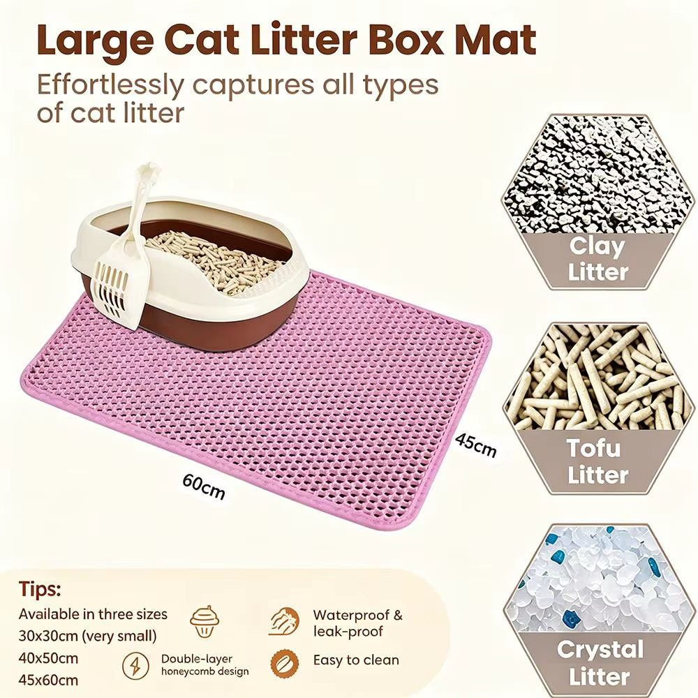Double Layer Non-Slip Cat Litter Mat - Waterproof and Wear-Resistant Filter Mat for Large Litter Boxes