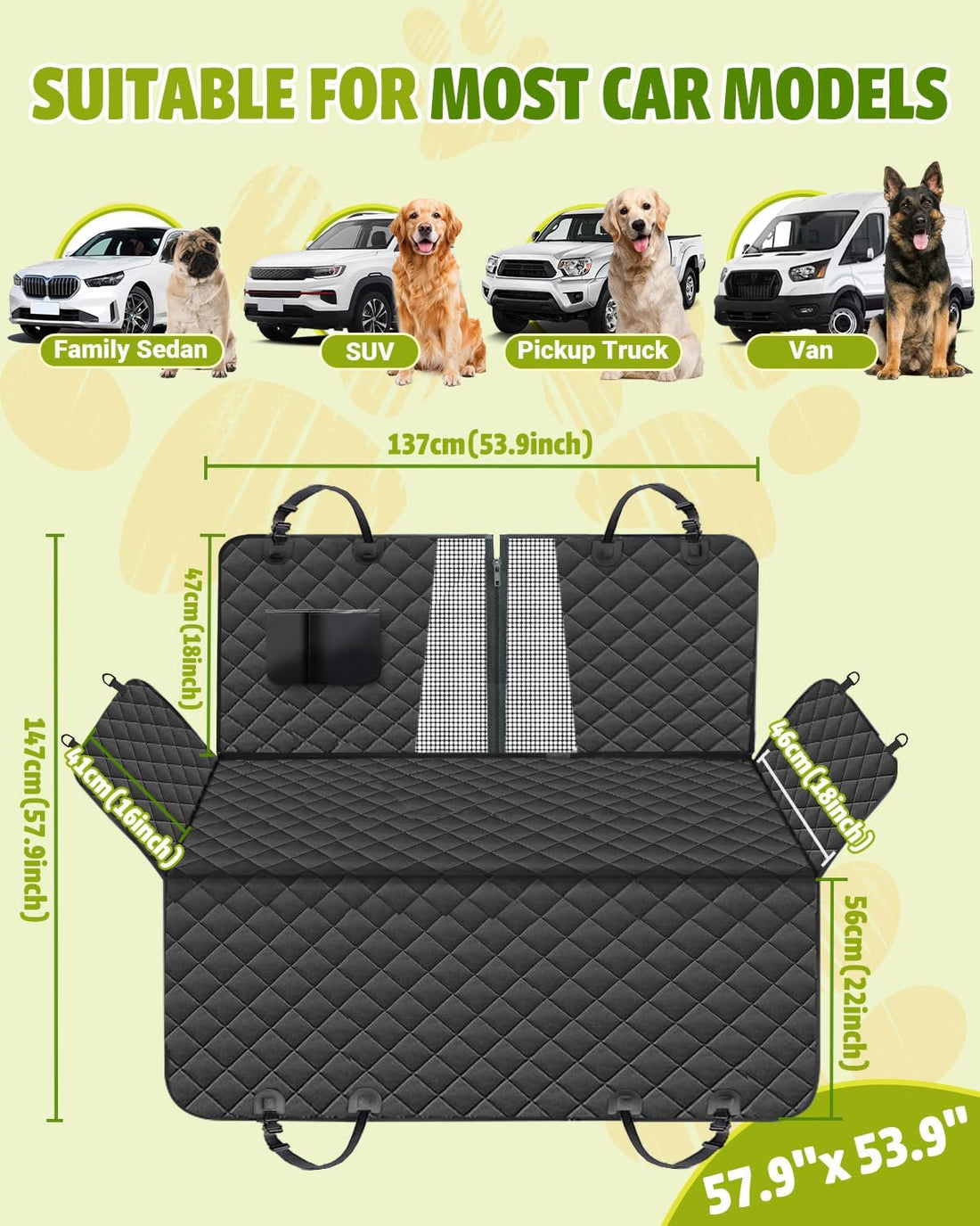 Dog Car Seat Cover, 600D Heavy Dute Durable Car Seat Cover for Dogs Pets, 100% Waterproof Scratch Proof Nonslip Dog Hammock for Cars, Seat Covers Protector with Seatbelt for Pet Sedan SUV Trucks