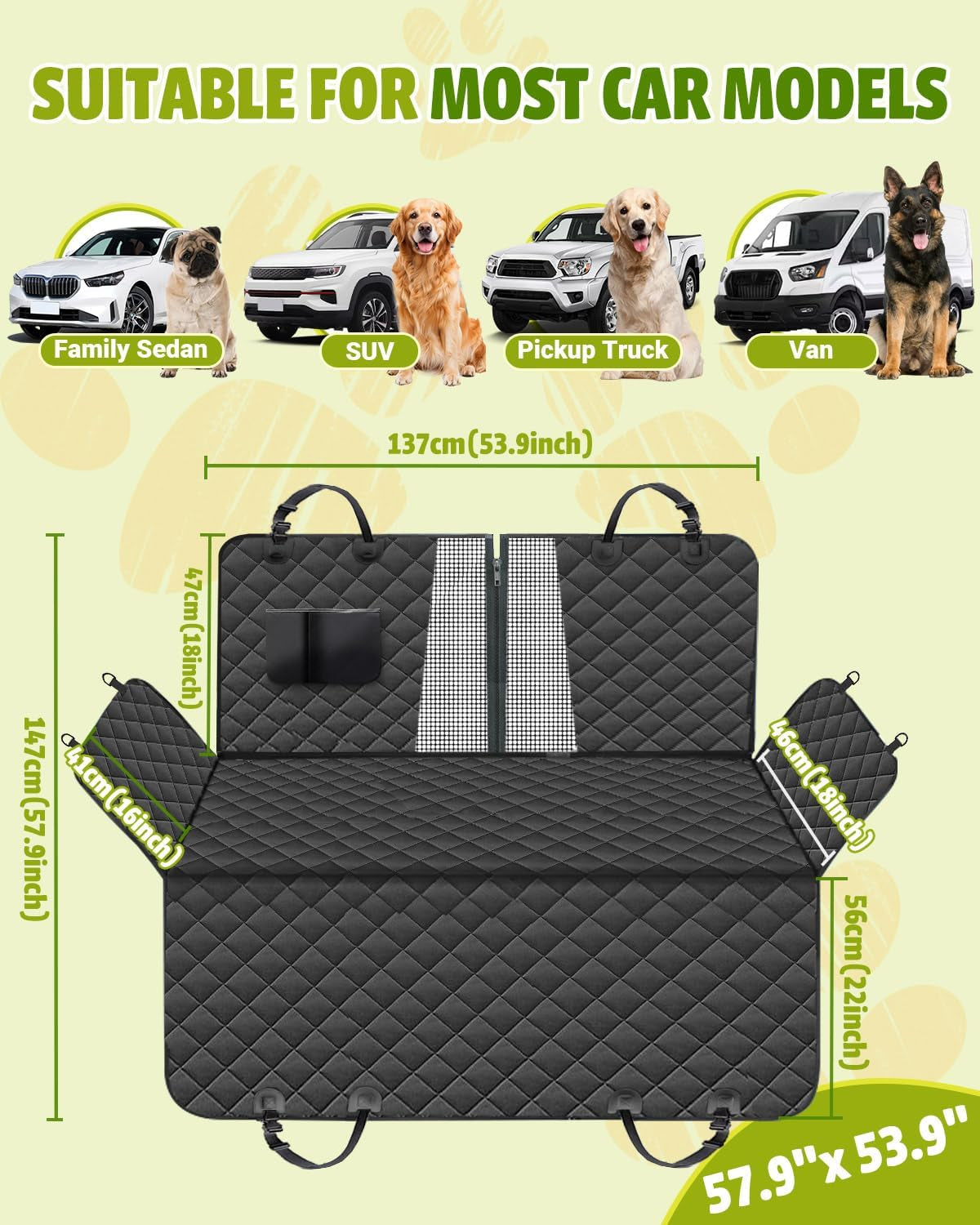 Dog Car Seat Cover, 600D Heavy Dute Durable Car Seat Cover for Dogs Pets, 100% Waterproof Scratch Proof Nonslip Dog Hammock for Cars, Seat Covers Protector with Seatbelt for Pet Sedan SUV Trucks