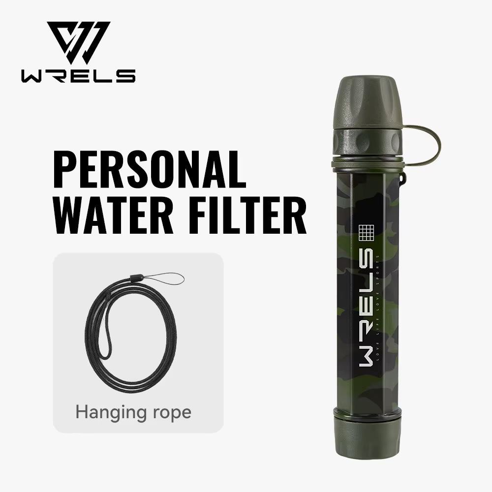 WRELS Outdoor Mini Water Purification Filter Straw with Carbon Fiber Water Bag for Camping and Emergency Preparedness