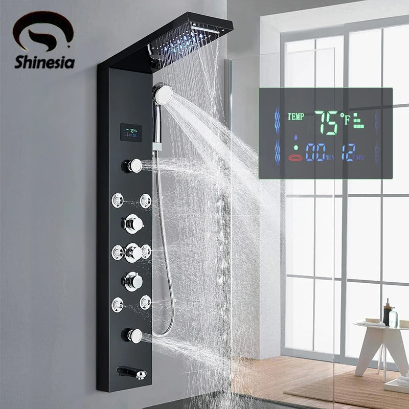LED Digital Display Shower Panel with Waterfall Rain and SPA Massage Jet System