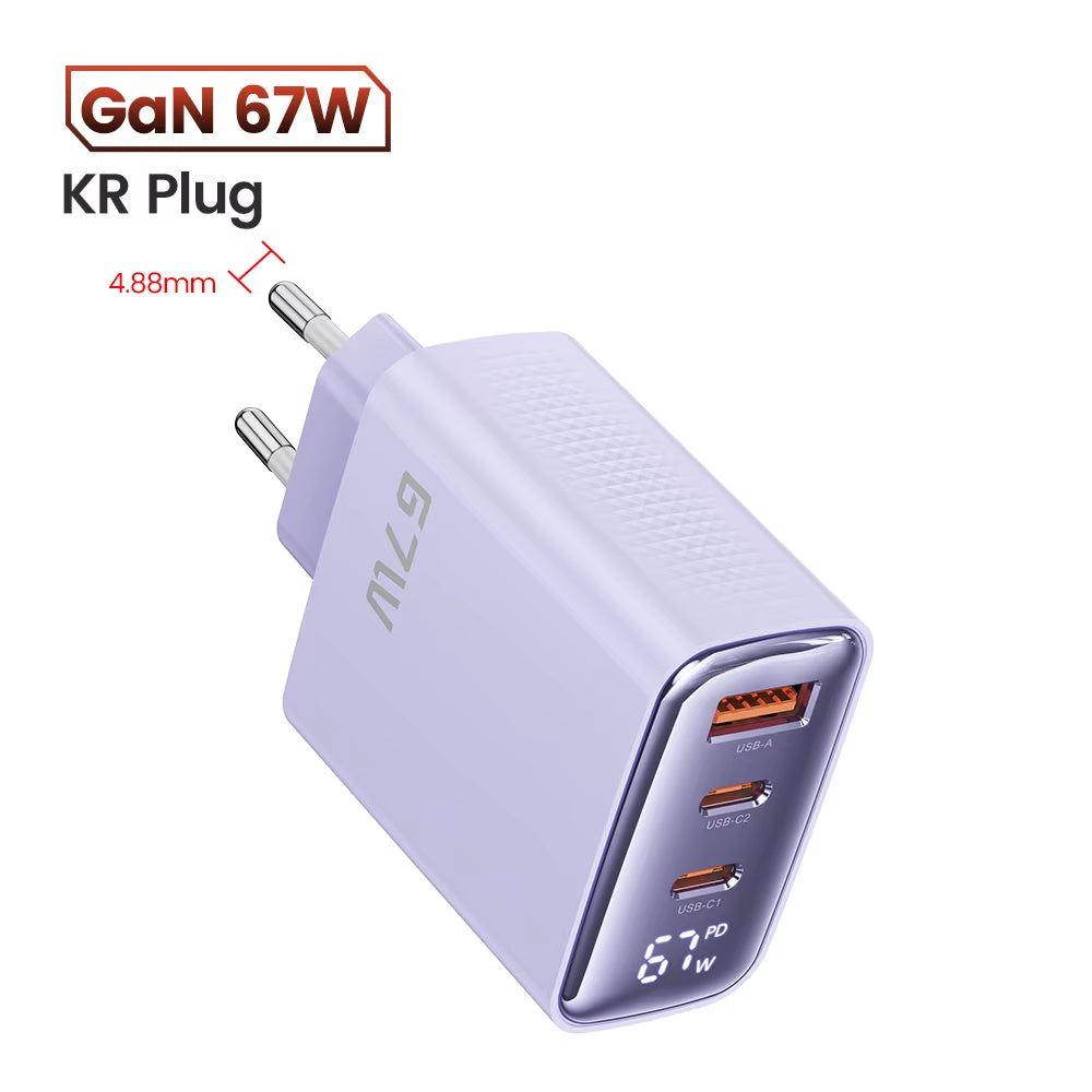 67W GaN Charger with Digital Display, Quick Charge 4.0/3.0, Fast Type-C USB Charger for Laptops, iPhone, Samsung, Xiaomi, Realme, and POCO