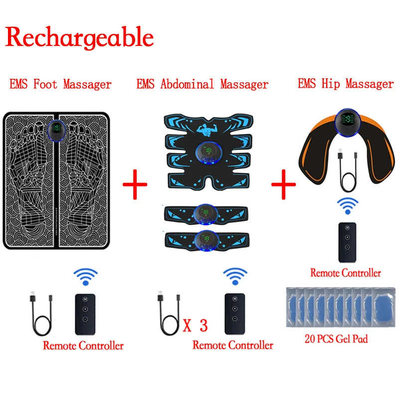 Rechargeable EMS Foot Massager Pad with Remote Control - Portable Electric Muscle Stimulation Mat for Pain Relief and Relaxation