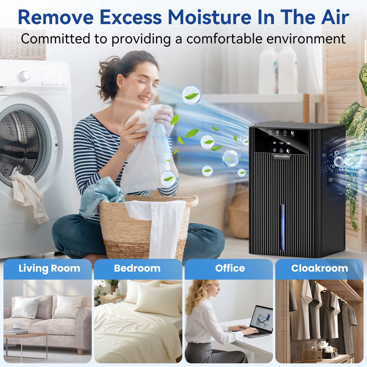 Compact 2.2L Portable Dehumidifier for Indoor Use - Effective Moisture Absorption for Living Rooms and Bedrooms
