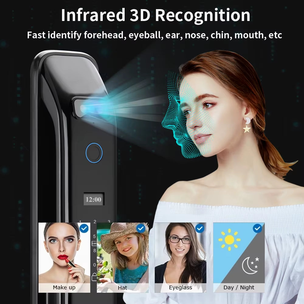 3D Real-Time Intercom Face Recognition Electronic Digital Door Lock with Camera Fingerprint Password Unlock Keyless Door Lock