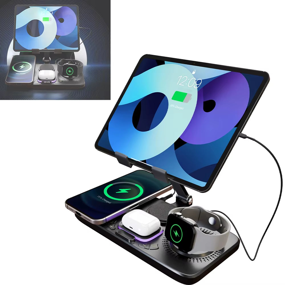 7 In1 Wireless Charger Stand Pad Magnetic Flexible Type-C 15W Chargers Fast Multiple Devices for Iphone Airpods Watch Ipad