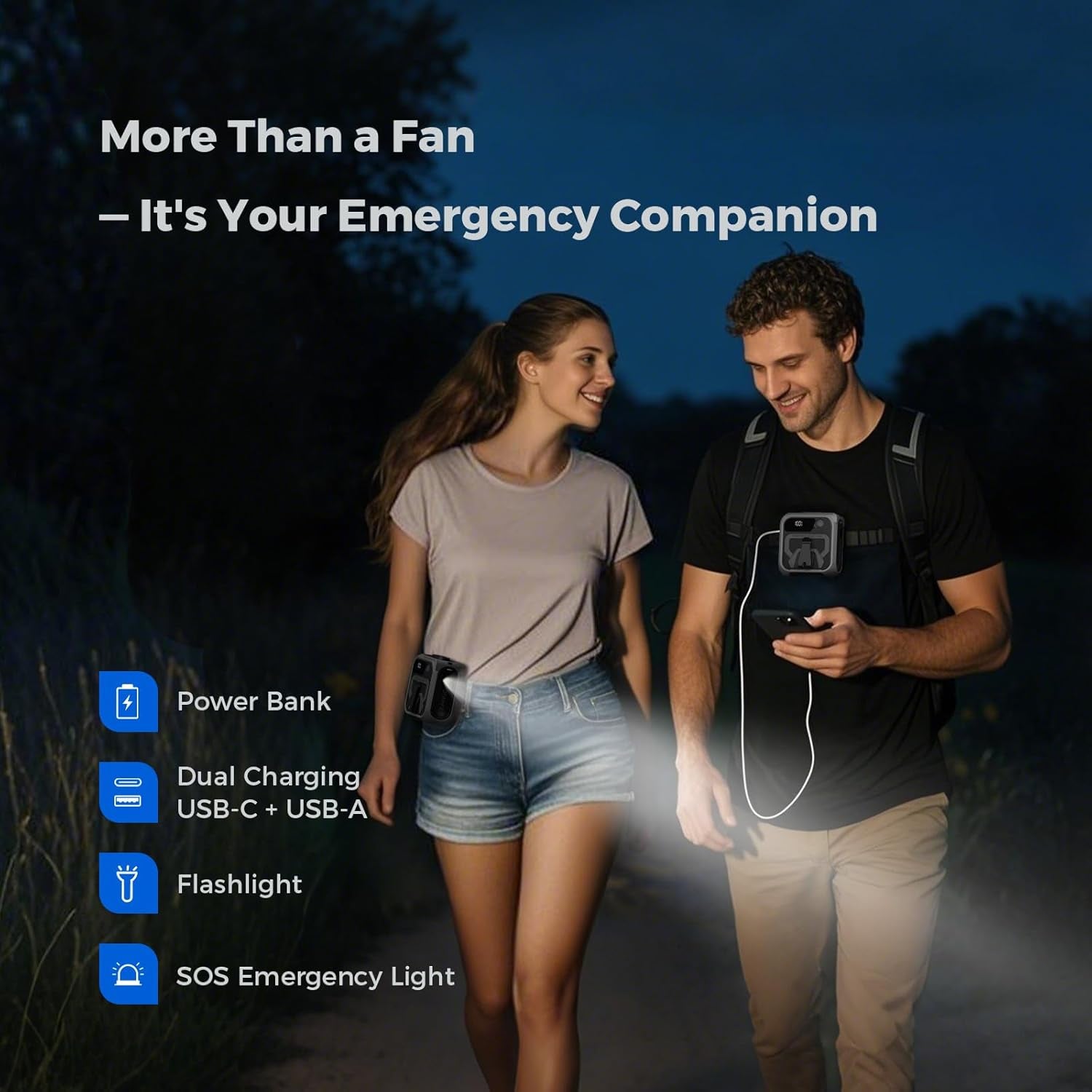 Portable Waist Fan Rechargeable – 10000Mah, 42 Ft/S Max, 5 Speeds 16000RPM, Personal Cooling Wearable Clip Body Belt Shirt Fans, Hanging Neck Fan with Light for Camping Travel Outdoor Indoor