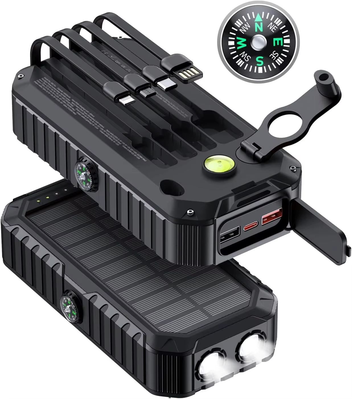 Solar Charger Power Bank 40000Mah Built in 4 Cables and Hand Crank,Portable Charger 6 Outputs & 4 Inputs External Battery Pack