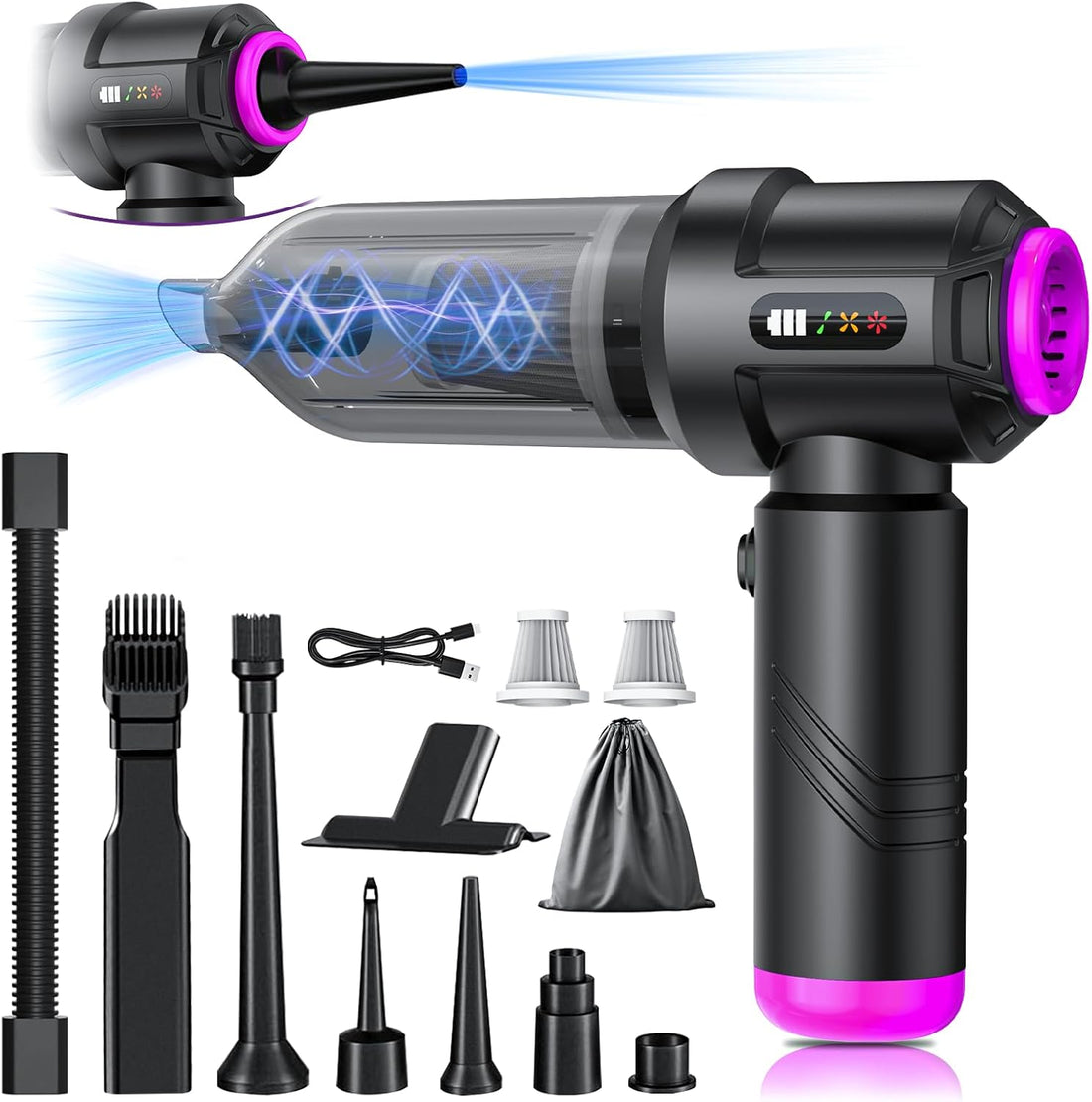 Cordless Vacuum Cleaner - 22000PA Handheld Car Vacuum, 4-In-1 Portable Mini Air Duster Rechargeable, 3-Speed Small Powerful Gadgets & Gifts, for Home, Office, Mattress, Carpet, Pet (Black)