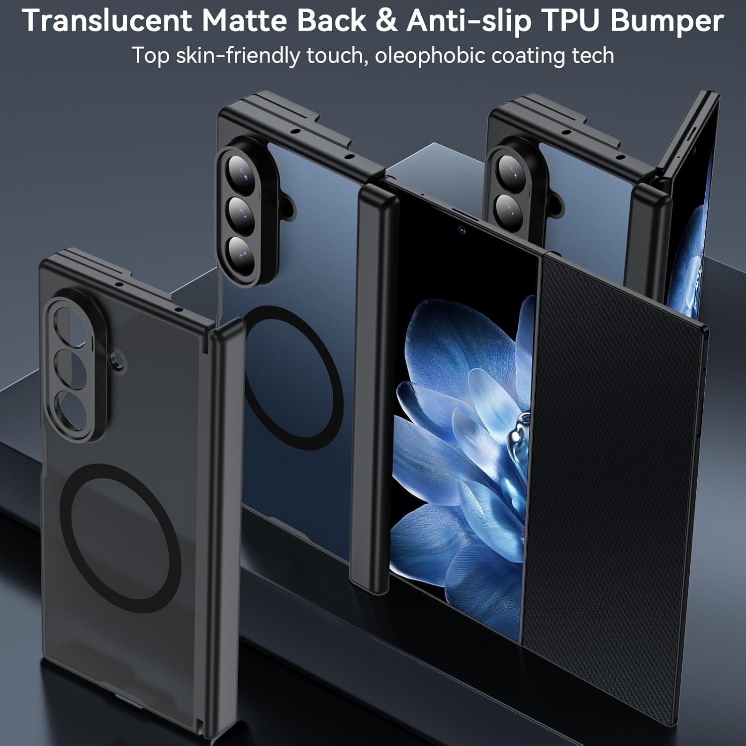 for Samsung Galaxy Z Trifold Case Magnetic, Z Trifold Case [Hinge Protection] [Compatible with Magsafe], Magnetic Charing Translucent Matte Back Shockproof Phone Case for Ztrifold, Black