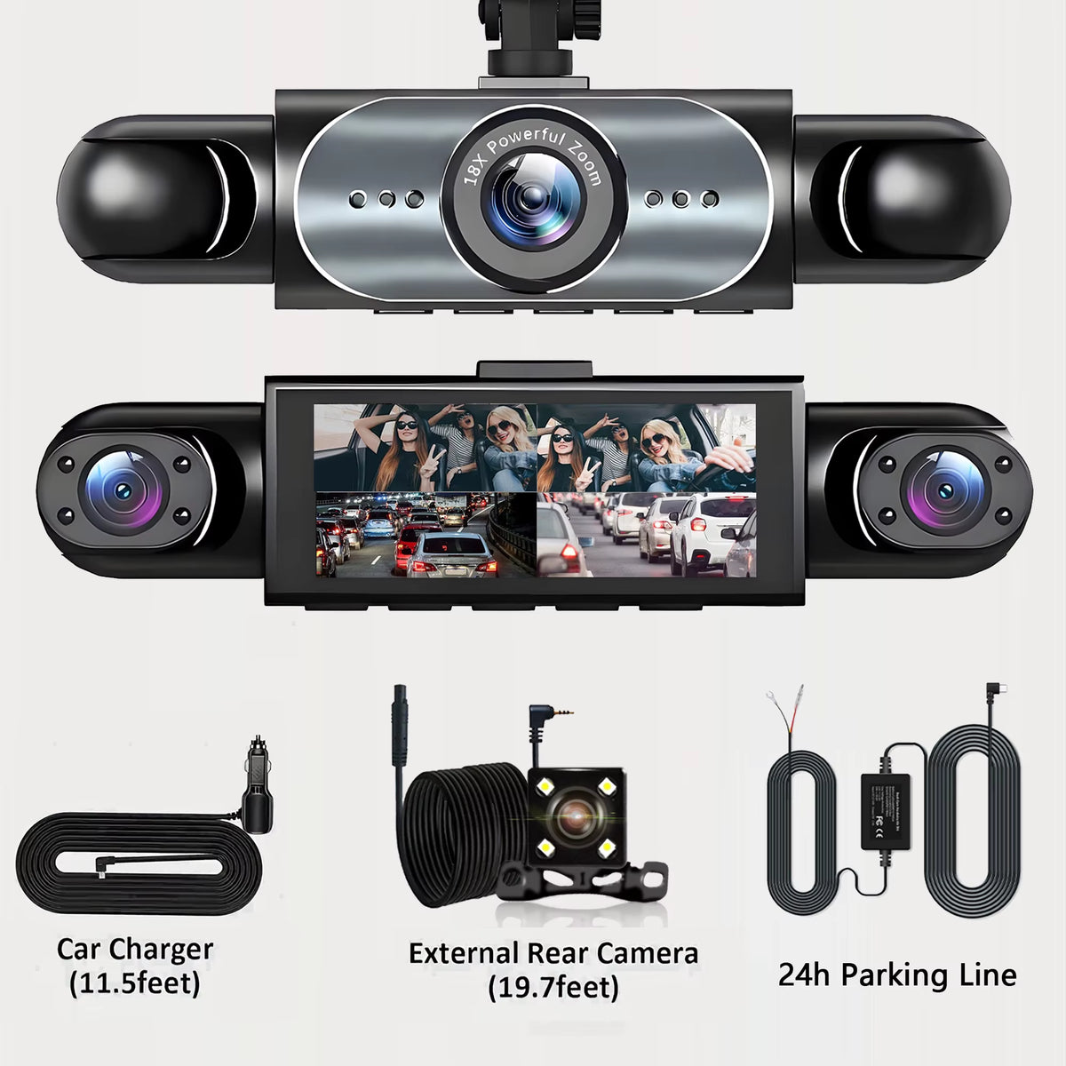 4-Channel 360° Dash Cam with Night Vision, 24/7 Parking Monitoring, G-Sensor, and Loop Recording