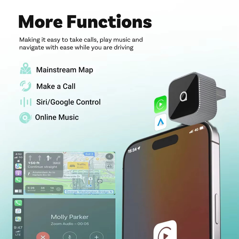 Mini Slim Wireless Adapter Wireless Carplay Android Auto for OEM Car Plug and Play Wifi Bluetooth Auto Connection