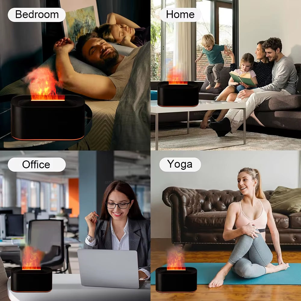 Aroma Humidifier Flame Essential Oils Diffuser Air Humidifier for Home Bedroom Mini Air Fragrance Diffuser with LED Night Light