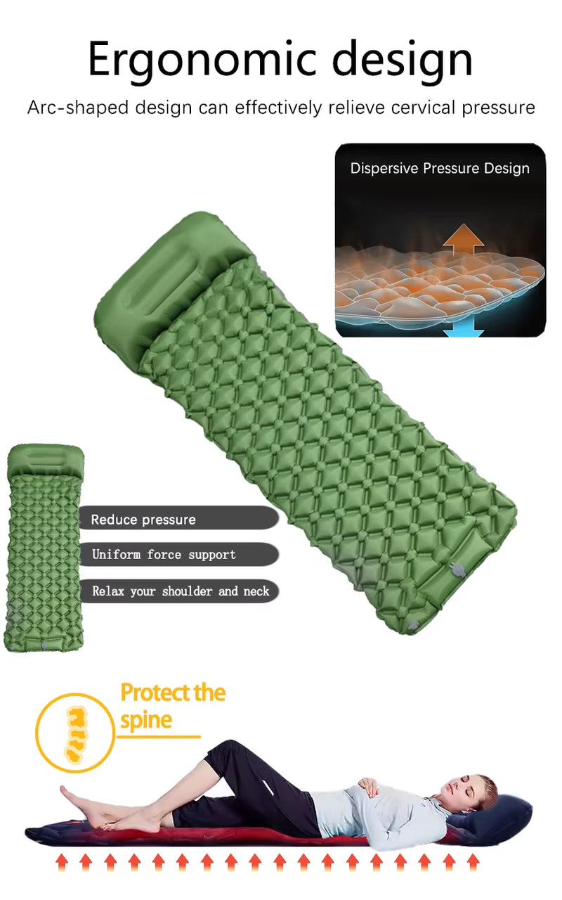 Ultralight Inflatable Camping Mattress with Built-in Pump and Pillows for Hiking