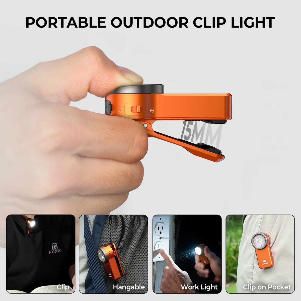 HD03 680LM Mini Clip Light - USB Rechargeable Pocket Flashlight with Spotlight/Floodlight Functionality and Magnetic Base